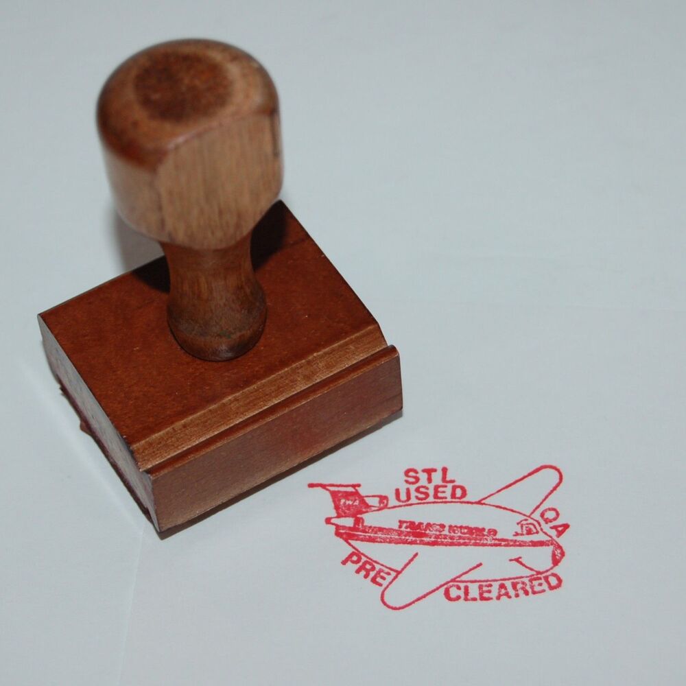 Vintage Rare TWA Trans World Airlines Airplane Rubber Ink STAMP STL Pre Cleared